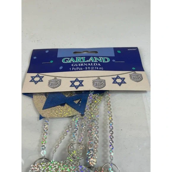 Amscan Hanukkah Blue Sequined Ring Garland 9ft Party Decoration Stars Dreidels