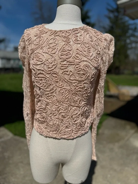 Zara Trafaluc Lace Crewneck Long-Sleeve Top - Size Small