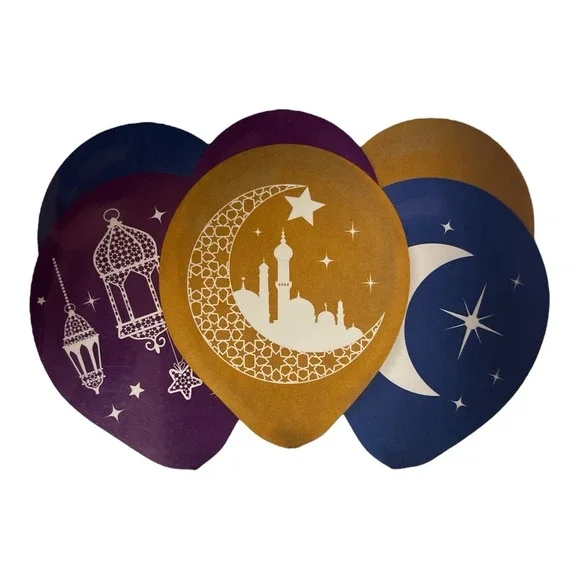 Crescent Moon & Mosque Eid Balloons 15ct Eid Mubarak Latex Balloons For Helium‎