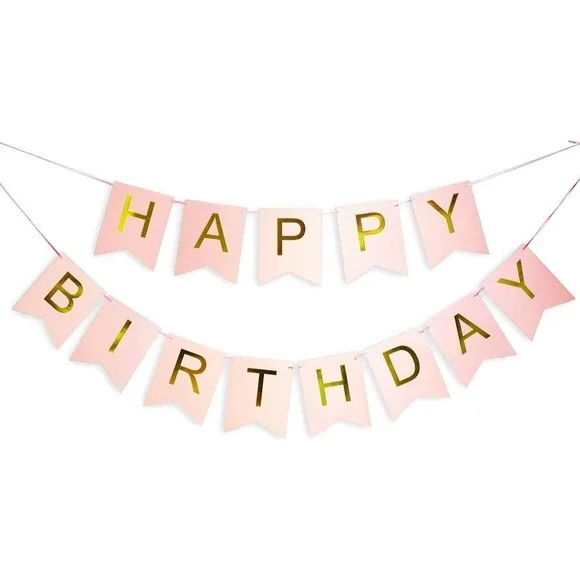 Pink Gold Happy Birthday Banner –‎ Large Backdrop Sign for Party Décor