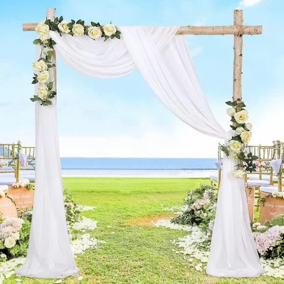 Wedding Arch Draping Fabric Ivory, White 2 Panels 6 Yards Sheer Chiffon Backdrop