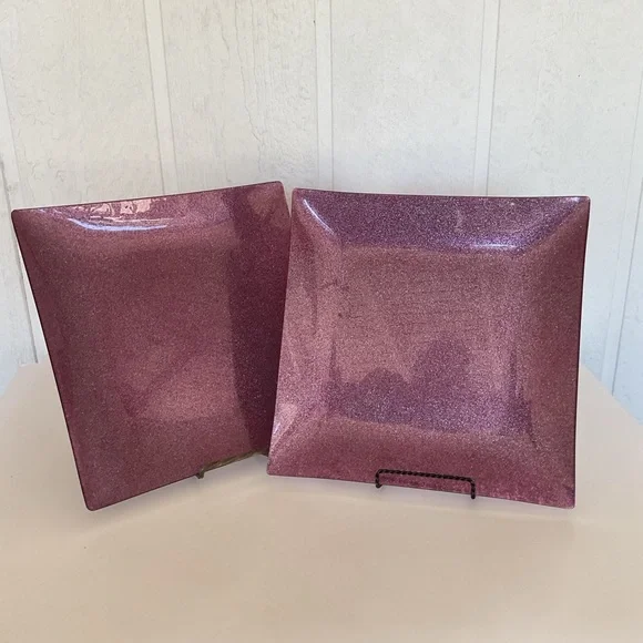 Pier 1 Set of Two Sparkling Pink Square Charger Plates
