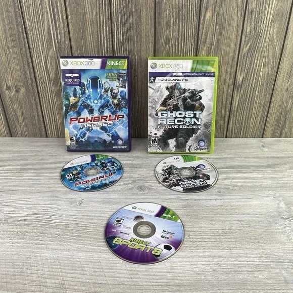 Lot of 3 Microsoft Xbox 360 Kinect Games, Tom Clancy's, Power Up Heroes