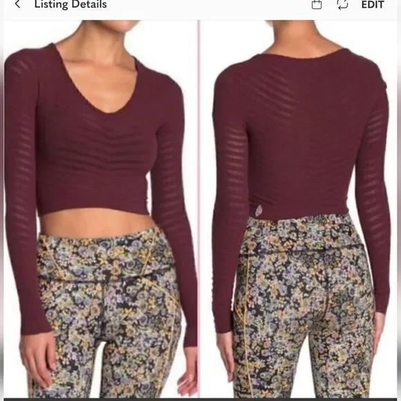 NWT! Free People Long Sleeve Crop Top Red Night Color XS