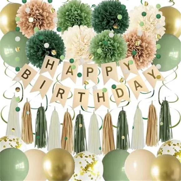 Green Birthday Party Decorations for Women Girls with Happy Birthday