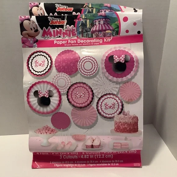 Disney Minnie Mouse Paper Fan Decorating‎ Kit - Pink and Black 2 PK