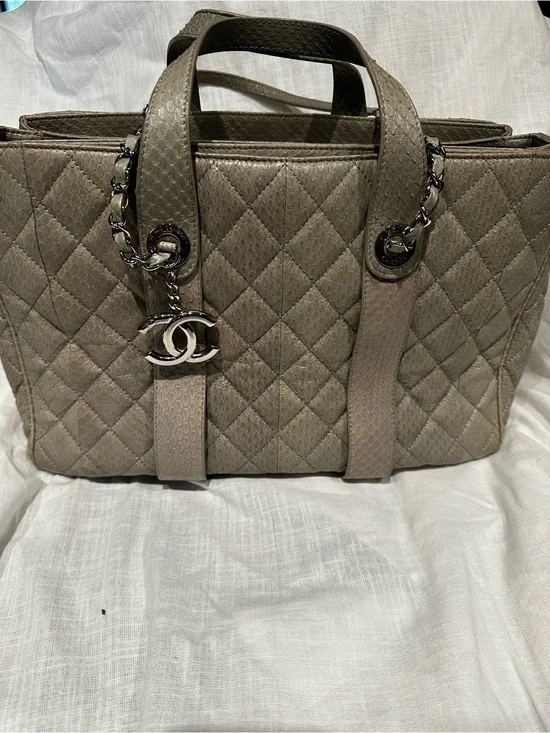 Chanel Grey Quilted Leather Tote with CC Charm