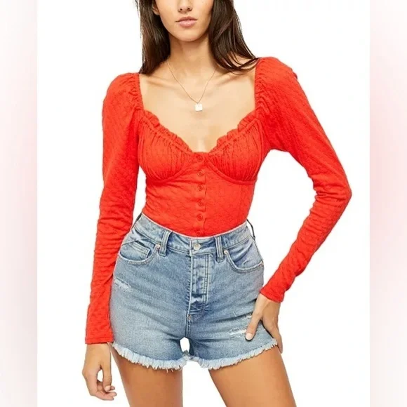FREE PEOPLE ladybug long sleeved corset shirt size small