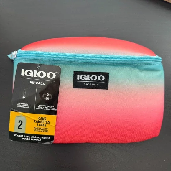 Igloo Hip Pack‎ Blue Gradient Adjustable Waist Strap 2-Can Capacity Cooler Bag