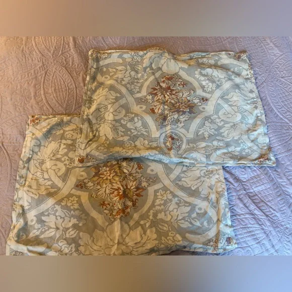 Set Of 2 Pottery Barn Camilla Gray Standard Pillow Shams Linen Cotton