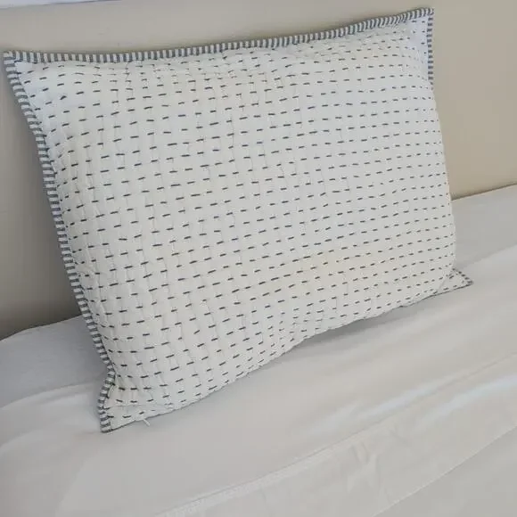 Pottery Barn Pick-Stich Striped Quilted Pillow Sham Linen-Cotton Standard