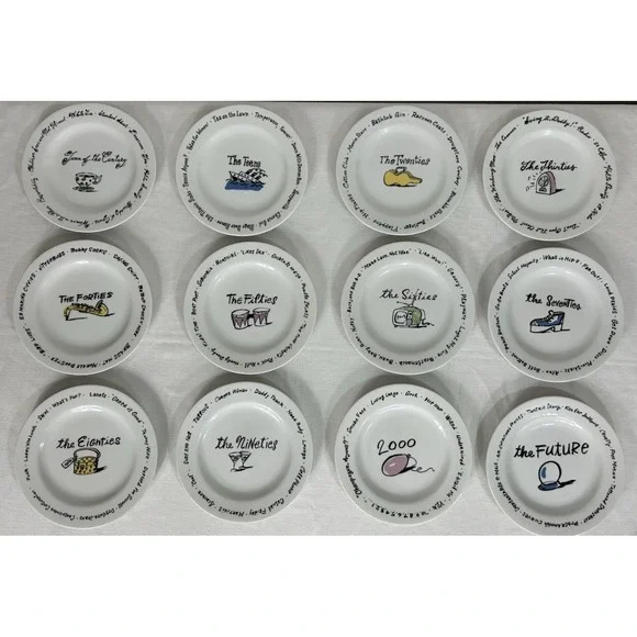 Pottery Barn Millennium Series Decade Salad Dessert Plates Set of 12 Retro