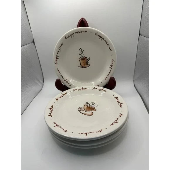 Pottery Barn Outlet Mocha Cappuccino Coffee Appetizer Dessert Plates Set‎ of 4