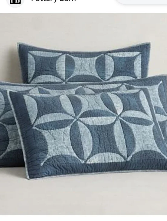 POTTERY BARN HARPER Quilted Shams Set Of 2 SHAMS BLUE/NAVY WEDDING RING..Nwt