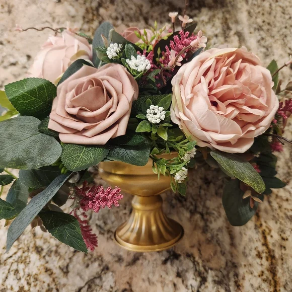 Ling’s Flowers Vase Arrangement Centerpiece Dusty Rose Cream Wedding Baby Shower
