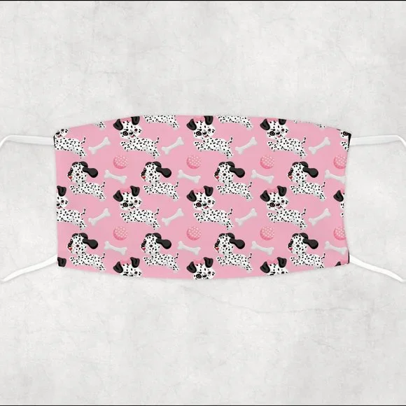 Girls Pink and Black Polka Dot Dalmatian Kids Face Mask