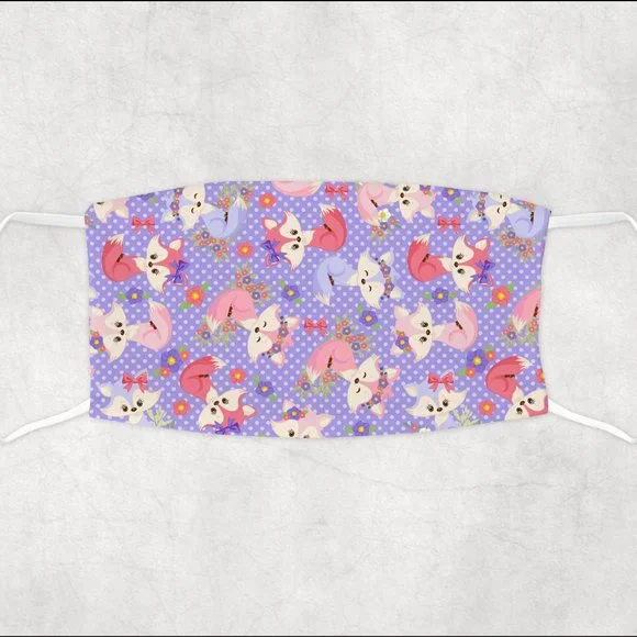 GirlsPink and Purple Fox Design Girl Kids Face Mask