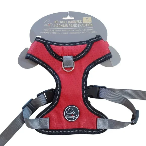 No Pull Dog Harness Size Medium Red Adjustable Padded Vest Walk Pet Obsession