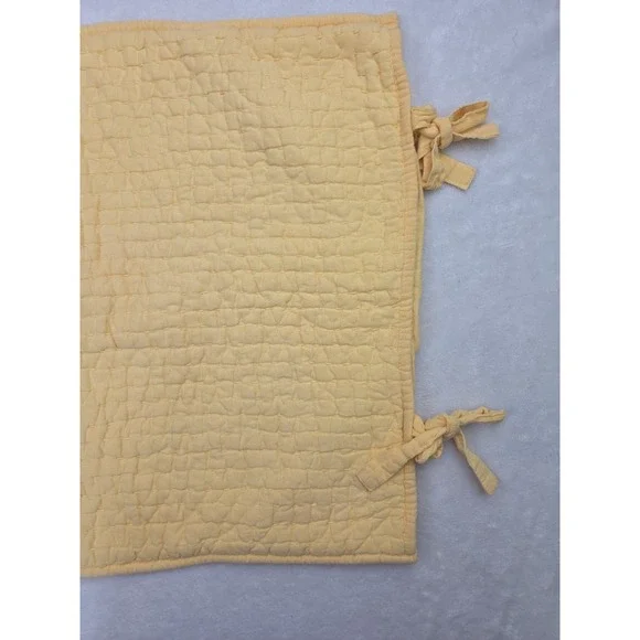 2 Pottery Barn Pick Stitch Quilted Standard Shams Cotton Linen Yellow Tie 2009