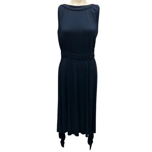 Chanel Navy Blue 2009 Draped Detail Sleeveless Jersey Dress