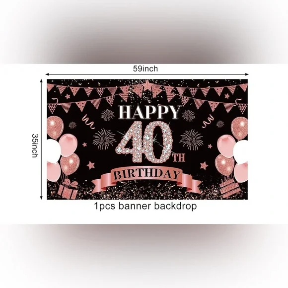 40th birthday pink & black banner 59 x 35