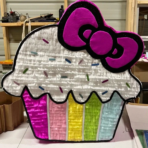 Colorful Cupcake Piñata with Pink Bow