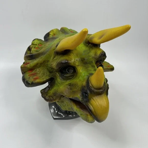 Cesar DINOSAUR TRICERATOPS Vintage 1987 Vinyl Mask Green EUC Halloween‎