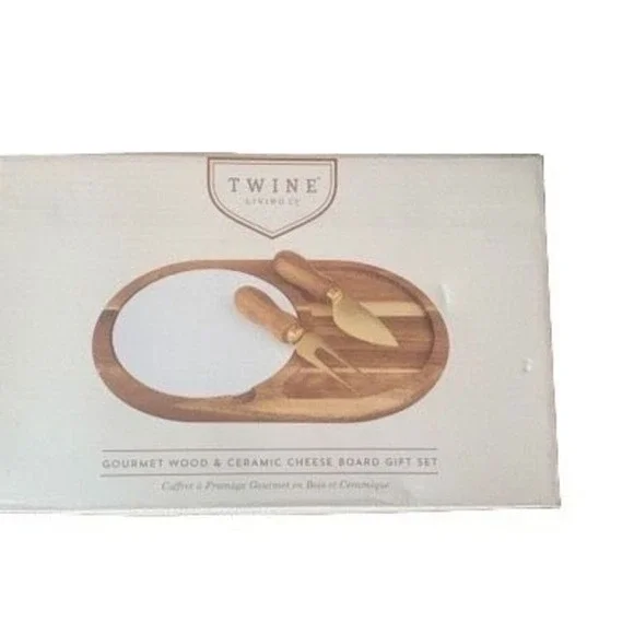Twine Living Gourmet Acacia Wood Ceramic Cheese Board Knife Charcuterie Set New