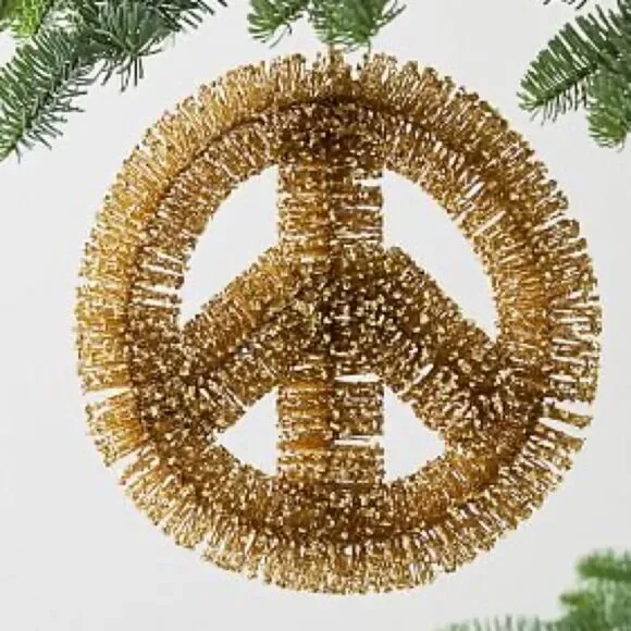 Pottery Barn Gold Tinsel Peace Sign