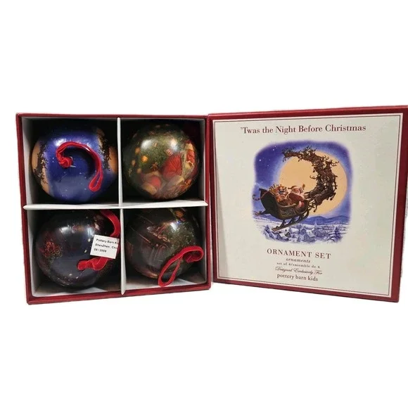 Pottery Barn Night Before Christmas Set/4 Paper Mache‎ Whimsy Old Wrld Ornaments