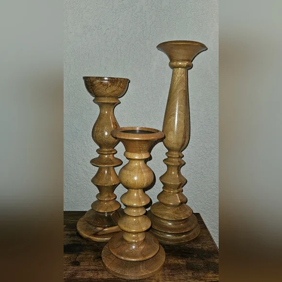 Pottery Barn Set Of Wood Candle Pillars