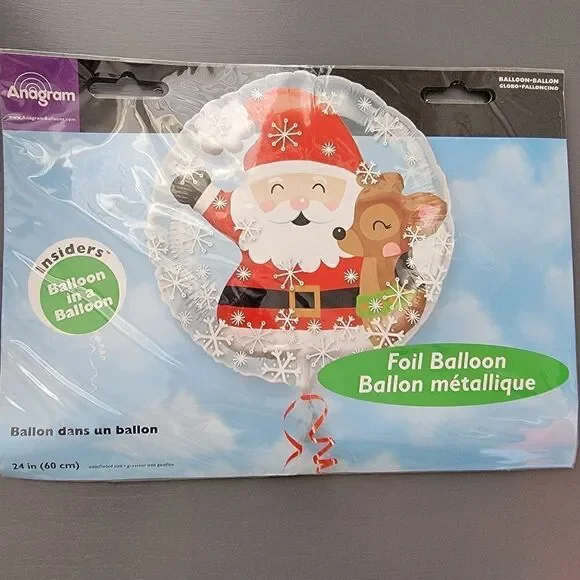 Balloon in a Balloon. Santa and Reindeer and Snowman Foil Balloons.