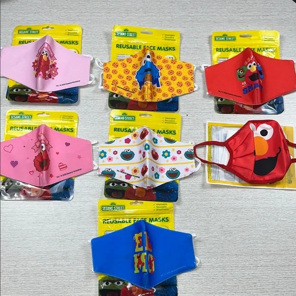 (7) Sesame Street Kids Face Masks - Pink, Red, Blue