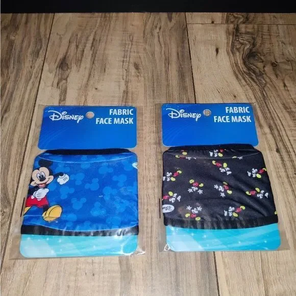 Disney Mickey Mouse Fabric Face Mask Set Of 2 Youth New In Packages Black & Blue