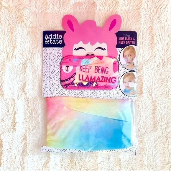 NWT Addie & Tate Llama Rainbow Neck Gaiter/Mask