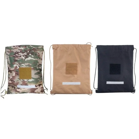 Set of 3 Tactical Nylon Drawstring Backpacks Black Tan Camo 16.5