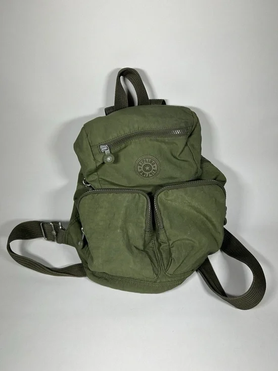 Kipling Olive Green Canvas Mini Rucksack with Front Pockets