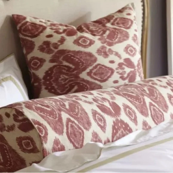 POTTERY BARN RED IKAT BOLSTER COVER ONLY 12