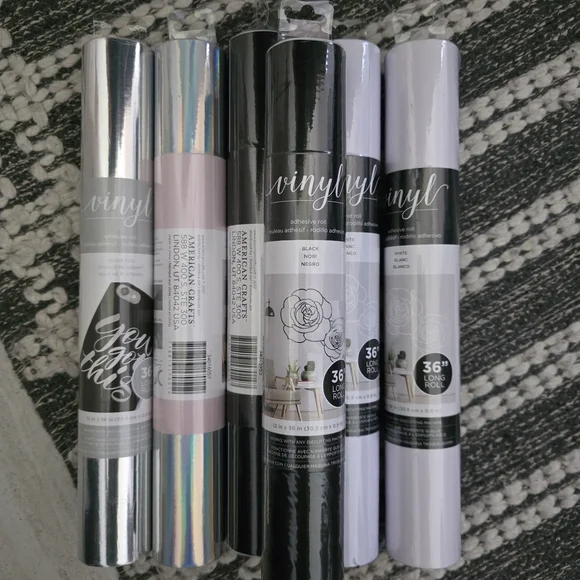 Vinyl Roll Lot - 2 Black, 2 Silver, 2 White ea. 12