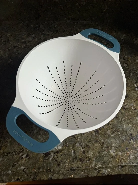 KitchenAid White Colander with Blue Grip Handles