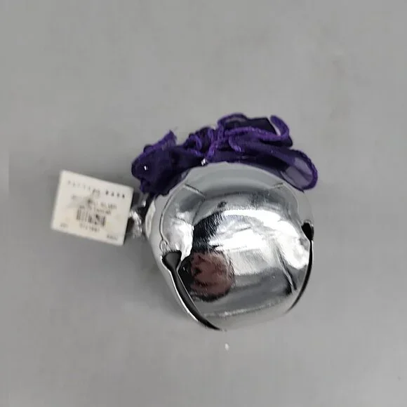 NWT Pottery Barn Jingle Bell Silver Purple Ornament 3