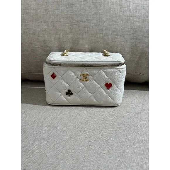 CHANEL White Caviar Vanity Case Small GHW