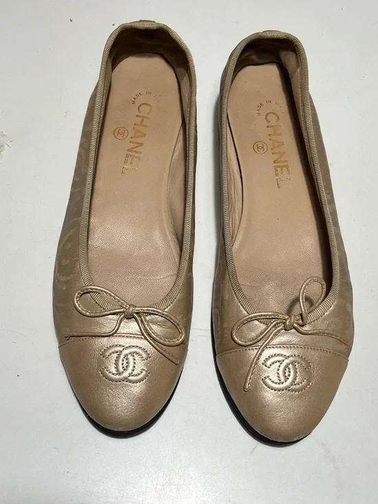 Chanel Metallic gold Nude Ballet Flats