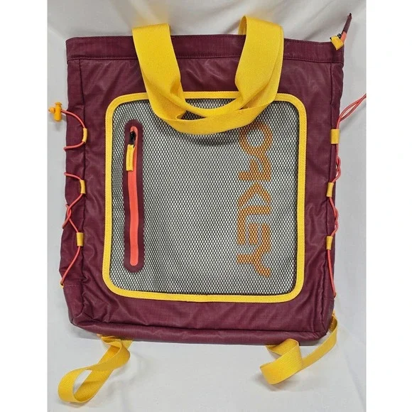 Oakley Utility Tote Backpack Burgundy Yellow Mesh Pocket Convertible Bag