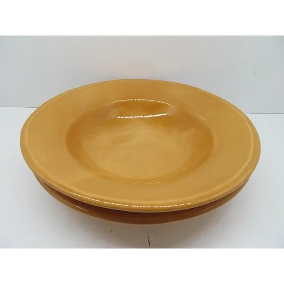 Pottery Barn Amber Orange Rimmed Soup Bowls 10 1/4