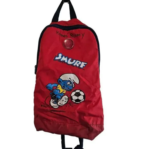 Vintage Smurfs Backpack 1980 Red Soccer Reflector Collectible Retro Cartoon 19