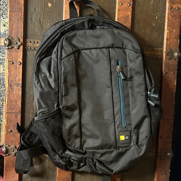 Black Backpack with Teal Accents