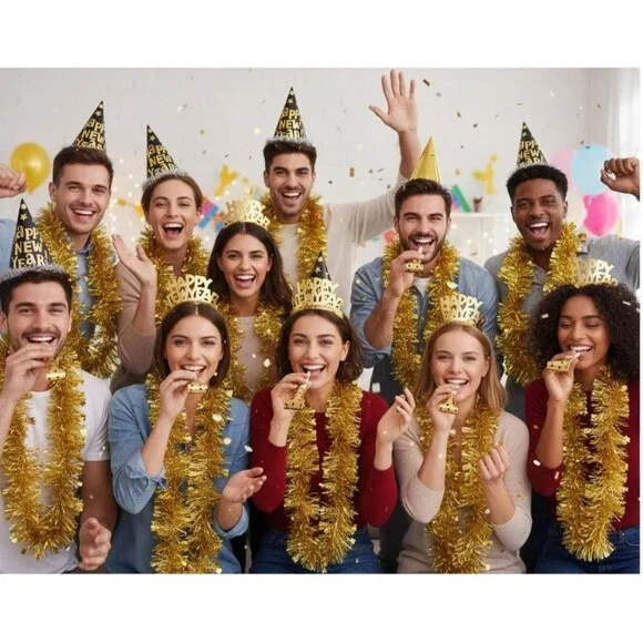 New Year Cheer Party Pack For 10 30 Count Hats Tiaras Horns Leis Gold Black