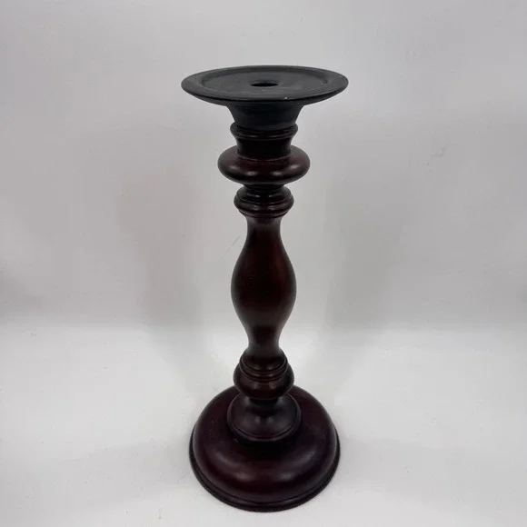 Pottery Barn Turned Wood Candle Holder Mahogany Taper Pillar 16
