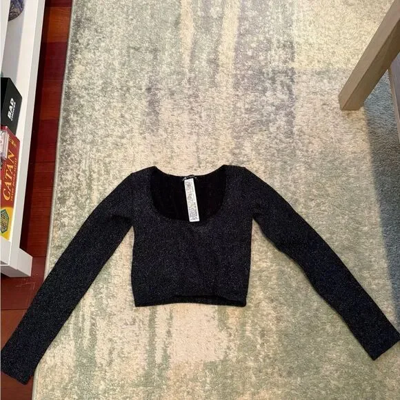 Black Sparkly Long Sleeve Crop Top from Zara